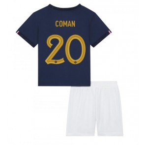 Frankrike Kingsley Coman #20 kläder Barn VM 2022 Hemmatröja Kortärmad (+ korta byxor)